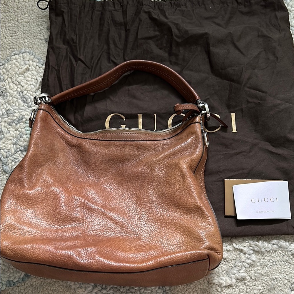 Gucci Brown Hobo Bag with Pebbled Leather